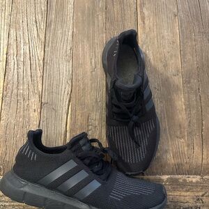 Adidas Black Mesh Sneakers with Gray Stripes